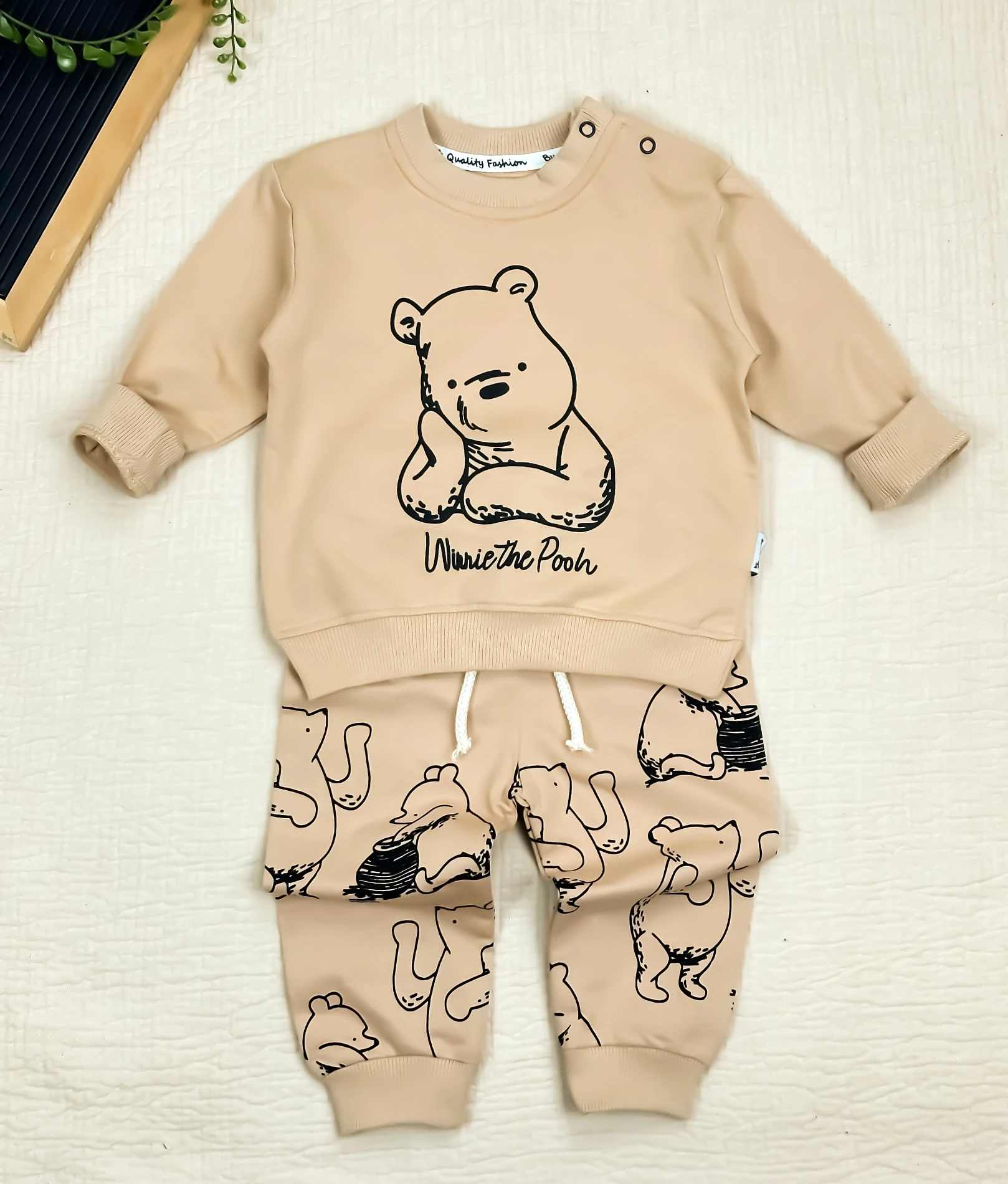 Bebek Takım Pooh Baskılı 9-24 Ay Arası Bej 
