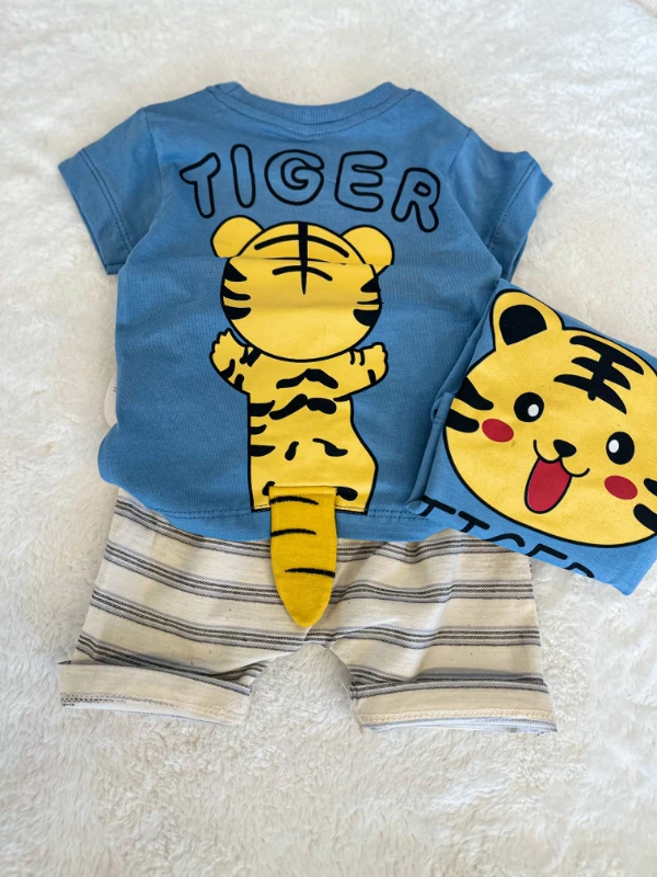 Bebek Takım Tiger Baskılı Mavi 9-24 Ay