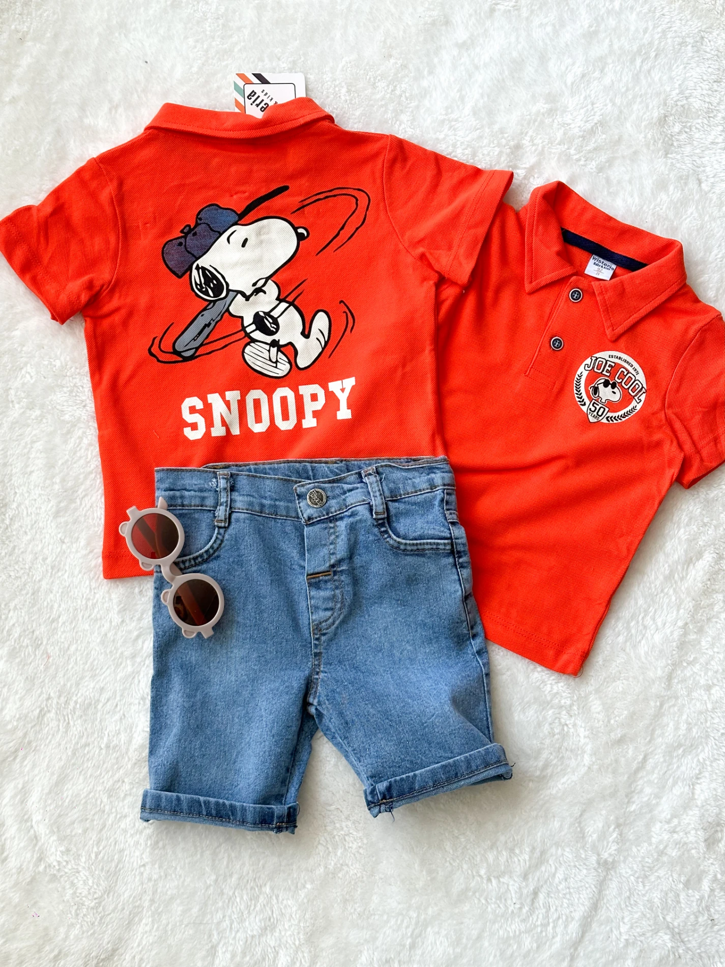 Çocuk Takım Kot Şortlu Üstü Snoopy Baskılı 2-5 Yaş Arası 