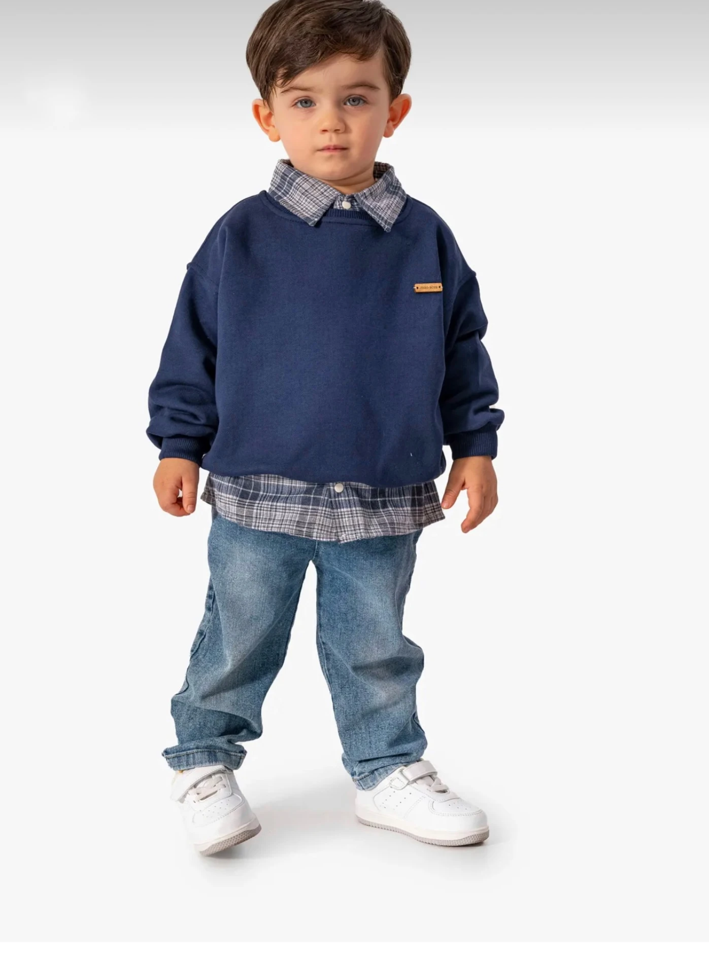 Bebek Takım Gömlek Sweatshirt Ve Kot Pantolon 3 Lü Takım 1/3 Yaş Arası 