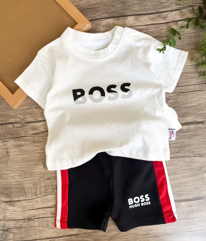 Çocuk Takım Boss Baskılı 2/5 Yaş Arası Beyaz
